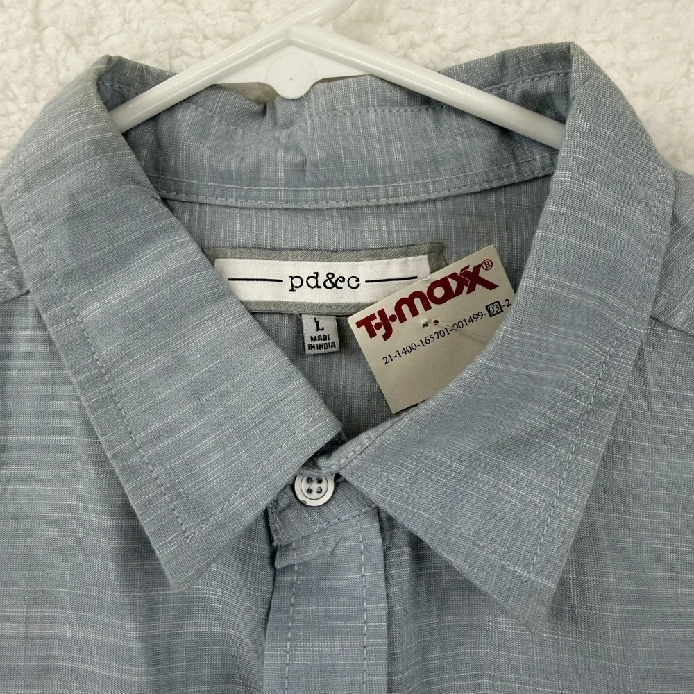Pd&c‎ Shirt Mens Large Gray Solid Long Sleeve Button Front Dual Pocket Cotton